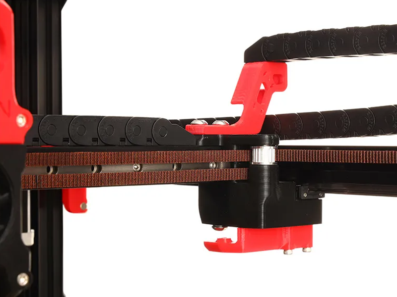 The stepper motors and gates belts on the Voron Trident 3D printer